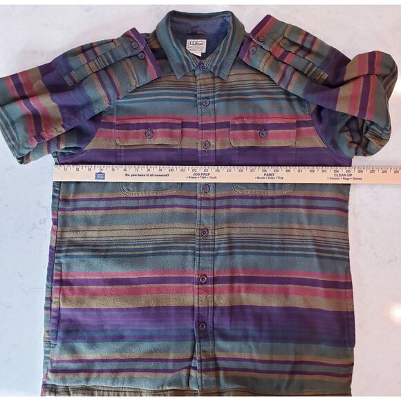 L.L. BEAN Fleece Lined Traditional Fit Sriped Flannel Shirt Shacket Men's Large - Picture 8 of 11